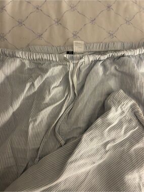 Light Blue & White Striped Linen Drawstring Pants